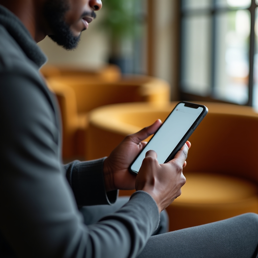 Professional quickly capturing a note on mobile phone during a meeting